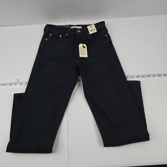 Levi's Wedgie High Rise Tapered Jeans Black Size 24 NWT 4261 button fly - Picture 1 of 15